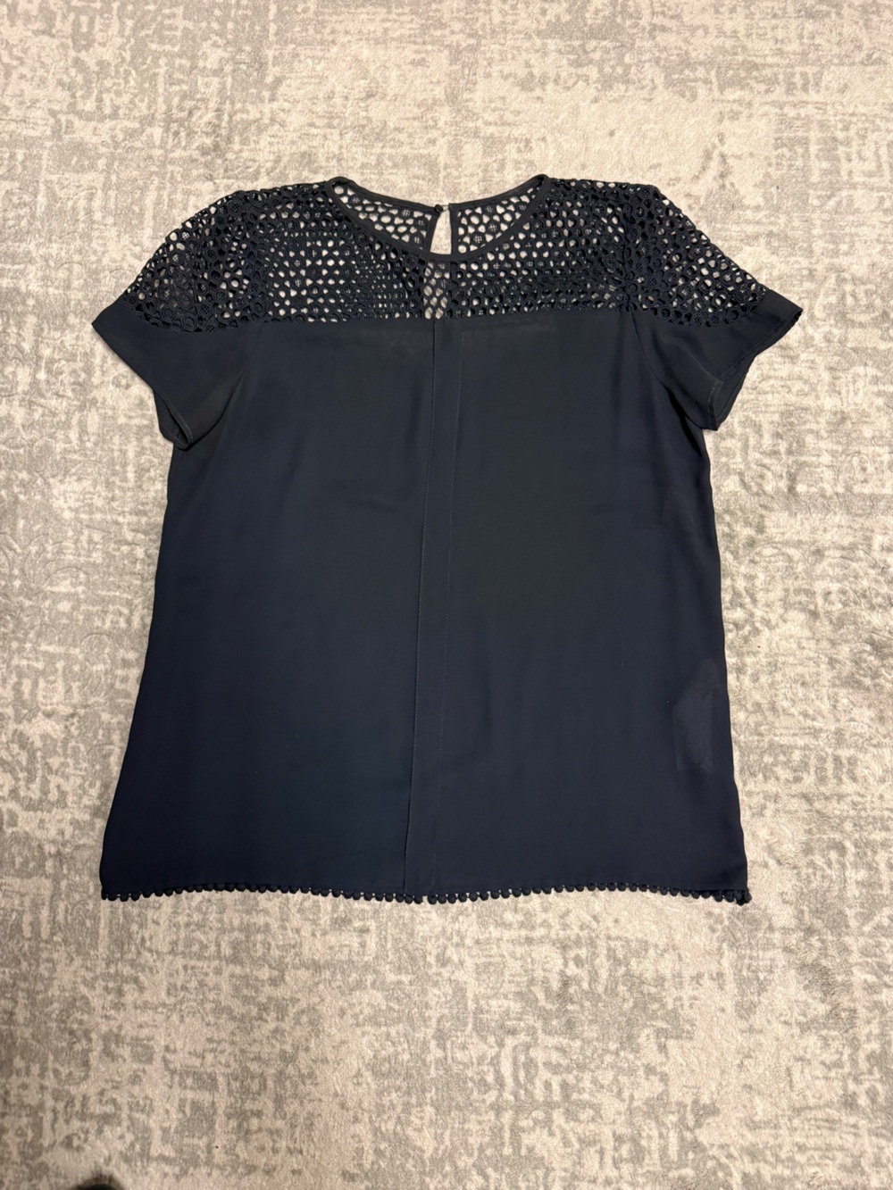 Zara Women’s Navy Crochet-Yoke Short Sleeve Top